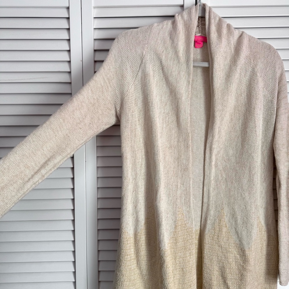 Lilly Pulitzer Tatum Long Fringe Hem Open Cardigan Sweater Gold Metallic Size XS - Picture 4 of 13